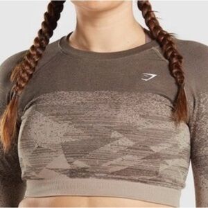 Gymshark Adapt Brown Ombré Long Sleeve Crop Top Women’s Large Athleisure Casual